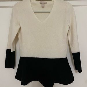 Banana Republic Black and Winter White V-neck Peplum Sweater -Medium